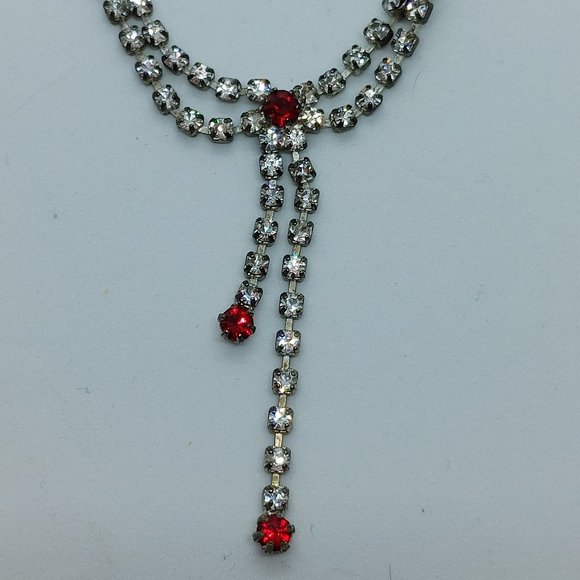 White Crystal and Ruby Costume Necklace - Picture 1 of 2